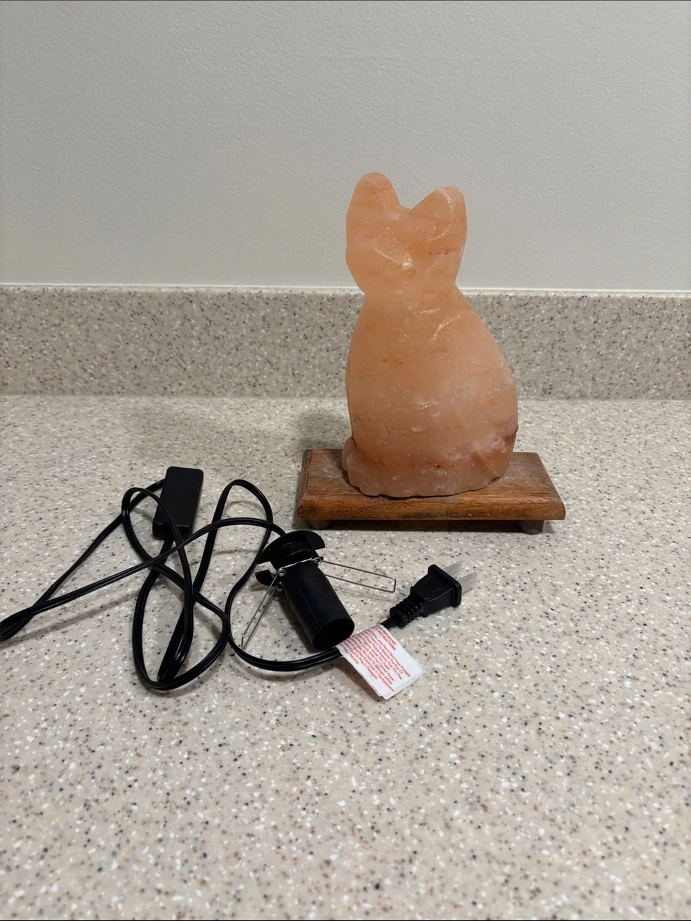 Natural Pink Himalayan Salt Cat Lamp on Wood Base - earth bound
